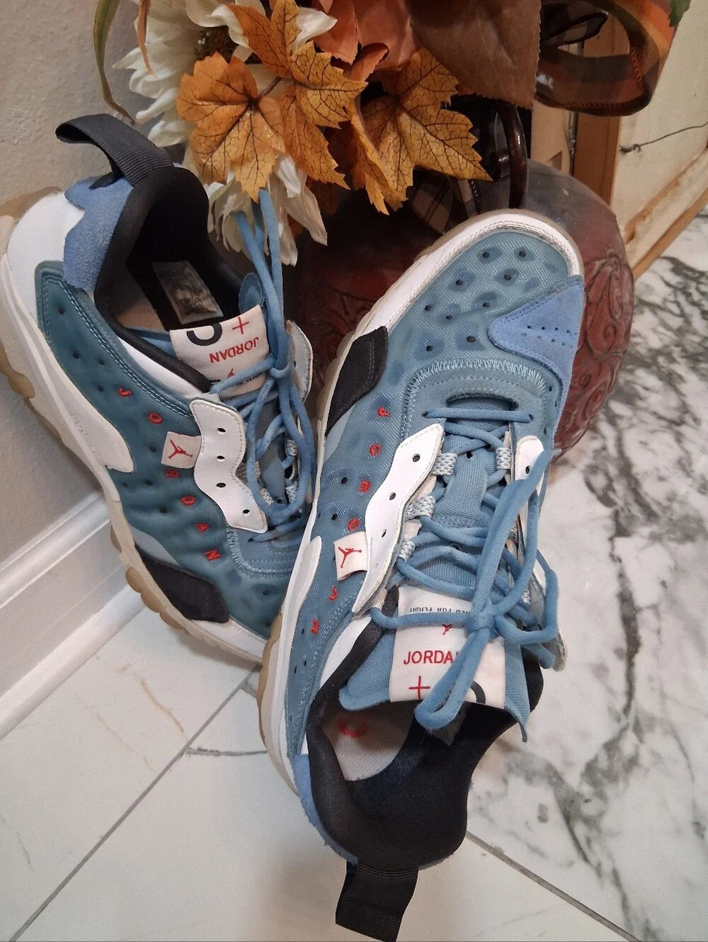 Jordan Kids Teal Blue and White Sneakers with Gum Sole